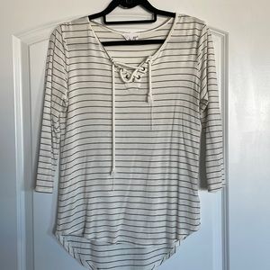 White and black striped lounge shirt, size medium
